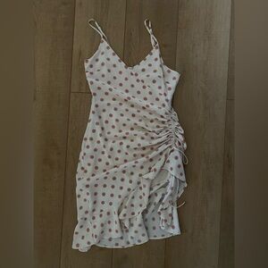 Polka Dot Ruched Dress - White and Pink